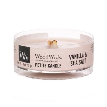 WoodWick Aromatická malá svíčka s dřevěným knotem Vanilla & Sea Salt 31 g