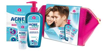 Dermacol AcneClear Cleansing Gel čisticí gel pro ženy 200 ml + hydratační gel krém 50 ml + pleťová maska 2 x 8 g + kosmetická taštička dárková sada