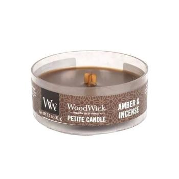 WoodWick Aromatická malá svíčka s dřevěným knotem Amber & Incense 31 g